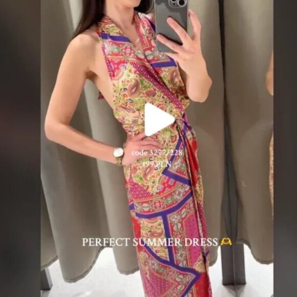 Zara paisley twisted high slit dress knotted - Picture 3 of 6